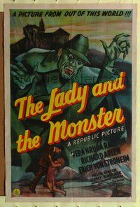 4j430 LADY & THE MONSTER 1sh '44 great image of deranged madman, from Siodmak's Donovan's Brain!