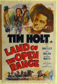 4j435 LAND OF THE OPEN RANGE 1sh '41 great close up headshot art of cowboy Tim Holt!