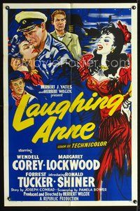 4j458 LAUGHING ANNE 1sh '54 really cool artwork of Wendell Corey & Margaret Lockwood!