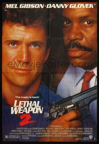 4j470 LETHAL WEAPON 2 1sh '89 great close-up image of cops Mel Gibson & Danny Glover!