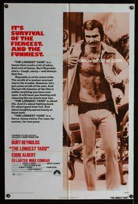 4j496 LONGEST YARD style A 1sh '74 Robert Aldrich, shirtless Burt Reynolds plays football in prison!