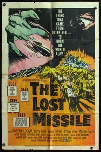 4j503 LOST MISSILE 1sh '58 horror of horrors from outer Hell comes to burn the world alive!