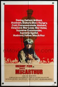 4j515 MacARTHUR 1sh '77 daring, brilliant, stubborn World War II Rebel General Gregory Peck!