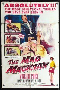 4j522 MAD MAGICIAN 2-D 1sh '54 Vincent Price is a crazy magician who performs dangerous tricks!