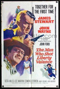 4j543 MAN WHO SHOT LIBERTY VALANCE 1sh '62 John Wayne & James Stewart 1st time together, John Ford!