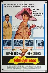 4j561 MILLIONAIRESS 1sh '60 beautiful Sophia Loren is the richest girl in the world, Peter Sellers!