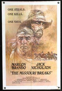 4j572 MISSOURI BREAKS style A 1sh '76 art of Marlon Brando & Jack Nicholson by Bob Peak!