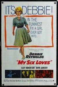 4j616 MY SIX LOVES 1sh '62 Debbie Reynolds, Cliff Robertson, David Janssen!