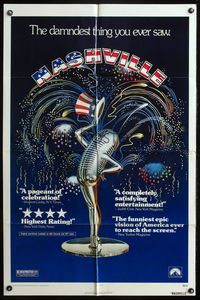 4j623 NASHVILLE 1sh '75 Robert Altman, cool patriotic sexy microphone artwork!