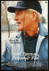 4j643 NOBODY'S FOOL advance 1sh '94 great close-up of worn to perfection Paul Newman!