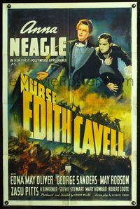 4j647 NURSE EDITH CAVELL 1sh '39 Herbert Wilcox, great art of Anna Neagle in the title role!