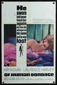 4j652 OF HUMAN BONDAGE 1sh '64 super sexy Kim Novak can't help being what she is!