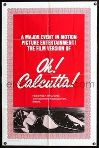 4j653 OH CALCUTTA 1sh '72 Jacques Levy directed sex musical, near naked lady art!