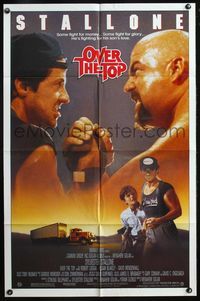 4j686 OVER THE TOP 1sh '87 trucker Sylvester Stallone armwrestling giant guy & with son!