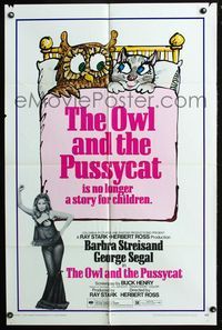 4j689 OWL & THE PUSSYCAT 1sh '71 sexiest Barbra Streisand, no longer a story for children!