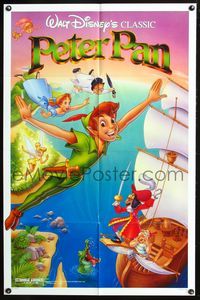 4j705 PETER PAN 1sh R89 Walt Disney animated cartoon fantasy classic, great art of cast!