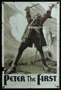 4j706 PETER THE FIRST 1sh '37 Soviet Union, really great stone litho artwork of battle scene!
