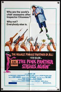 4j708 PINK PANTHER STRIKES AGAIN style B 1sh '76 wacky art of Peter Sellers as Inspector Clouseau!
