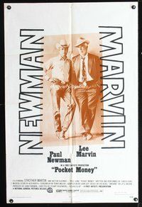 4j715 POCKET MONEY 1sh '72 great full-length portrait of Paul Newman & Lee Marvin!