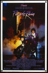 4j729 PURPLE RAIN 1sh '84 Prince riding motorcycle, in his first motion picture!