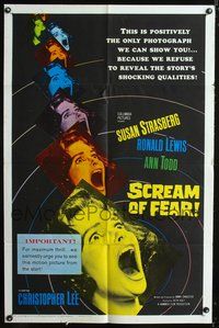 4j764 SCREAM OF FEAR 1sh '61 Hammer, classic terrified Susan Strasberg horror image!