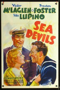 4j765 SEA DEVILS 1sh '37 Ida Lupino, Victor McLaglen, Preston Foster