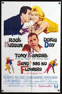 4j776 SEND ME NO FLOWERS 1sh '64 Rock Hudson, Doris Day, & Tony Randall send you their best!