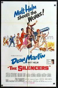 4j801 SILENCERS 1sh '66 outrageous sexy phallic imagery of Dean Martin & the Slaygirls!