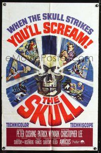 4j807 SKULL 1sh '65 Peter Cushing, Christopher Lee, really cool horror scenes artwork!