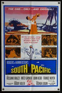 4j823 SOUTH PACIFIC 1sh R64 Rossano Brazzi, Mitzi Gaynor, Rodgers & Hammerstein musical!