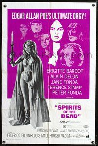 4j828 SPIRITS OF THE DEAD 1sh '69 Federico Fellini, Reynold Brown artwork of sexy Britte Bardot!