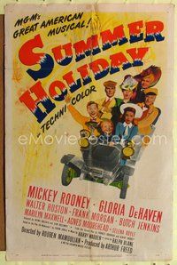 4j856 SUMMER HOLIDAY 1sh '47 Mickey Rooney, Butch Jenkins, Frank Morgan & family in car!