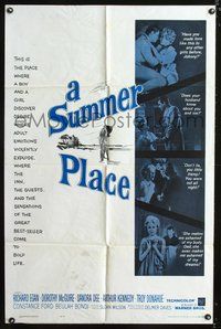 4j857 SUMMER PLACE 1sh R63 Sandra Dee & Troy Donahue in young lovers classic!