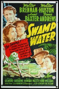 4j869 SWAMP WATER 1sh '41 Jean Renoir, art of top stars by the sinister mysterious swamp!