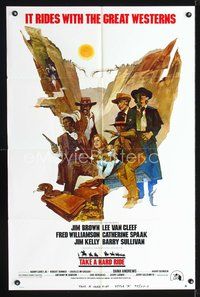 4j881 TAKE A HARD RIDE style A 1sh '75 cool Rogers art of Jim Brown, Lee Van Cleef, Fred Williamson!