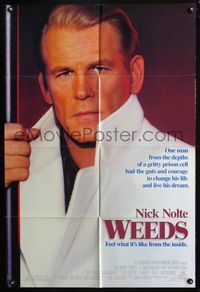 4j977 WEEDS 1sh '87 close-up of Nick Nolte in white jacket, John D. Hancock directed!