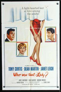 4j982 WHO WAS THAT LADY 1sh '60 Tony Curtis, sexy Janet Leigh & Dean Martin!