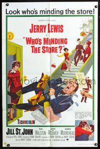 4j983 WHO'S MINDING THE STORE 1sh '63 Jerry Lewis is the unhandiest handyman, Jill St. John