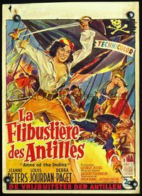 4k008 ANNE OF THE INDIES Belgian '51 artwork of history's fabulous pirate queen Jean Peters!
