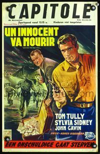 4k013 BEHIND THE HIGH WALL Belgian '56 Tom Tully, big house prison break art, suitcase of money!