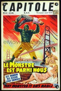 4k032 CREATURE WALKS AMONG US Belgian '56 artwork of giant monster over Golden Gate, great sequel!