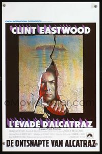 4k041 ESCAPE FROM ALCATRAZ Belgian '79 cool artwork of Clint Eastwood busting out by Lettick!