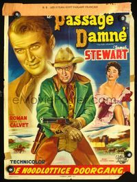 4k044 FAR COUNTRY Belgian '55 cool different art of James Stewart with rifle, Anthony Mann directs!