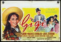 4k051 GIGI Belgian '58 artwork of pretty Leslie Caron, Best Director & Best Picture winner!