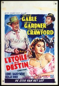 4k083 LONE STAR Belgian '51 Wik artwork of cowboy Clark Gable w/pistol, sexy Ava Gardner!