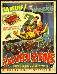 4k087 MAN IN THE DARK Belgian '53 really cool 3-D art of men tumbling out of movie screen!