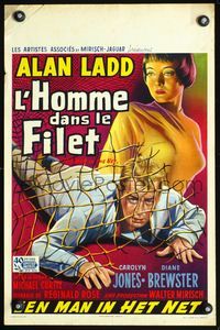 4k088 MAN IN THE NET Belgian '59 art of Alan Ladd trapped in net, sexy Carolyn Jones!