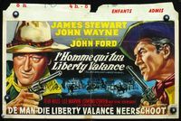 4k089 MAN WHO SHOT LIBERTY VALANCE Belgian '62 artwork of cowboys John Wayne & James Stewart!
