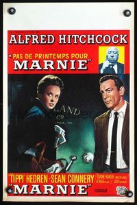 4k090 MARNIE Belgian '64 different art of Sean Connery & Tippi Hedren, Alfred Hitchcock!