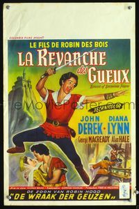 4k122 ROGUES OF SHERWOOD FOREST Belgian '50 great art of swordsman John Derek as Robin Hood!
